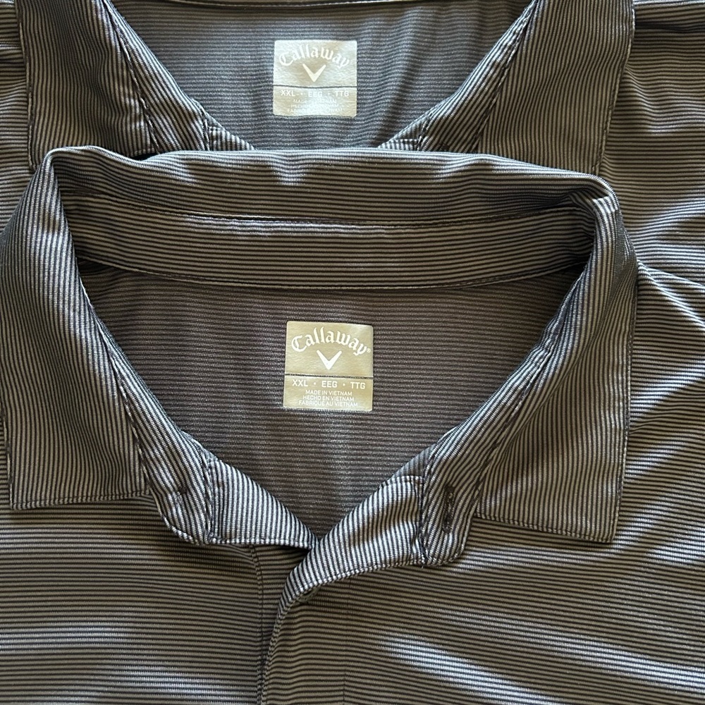 2 Callaway Men's Gray and Black Striped Polo